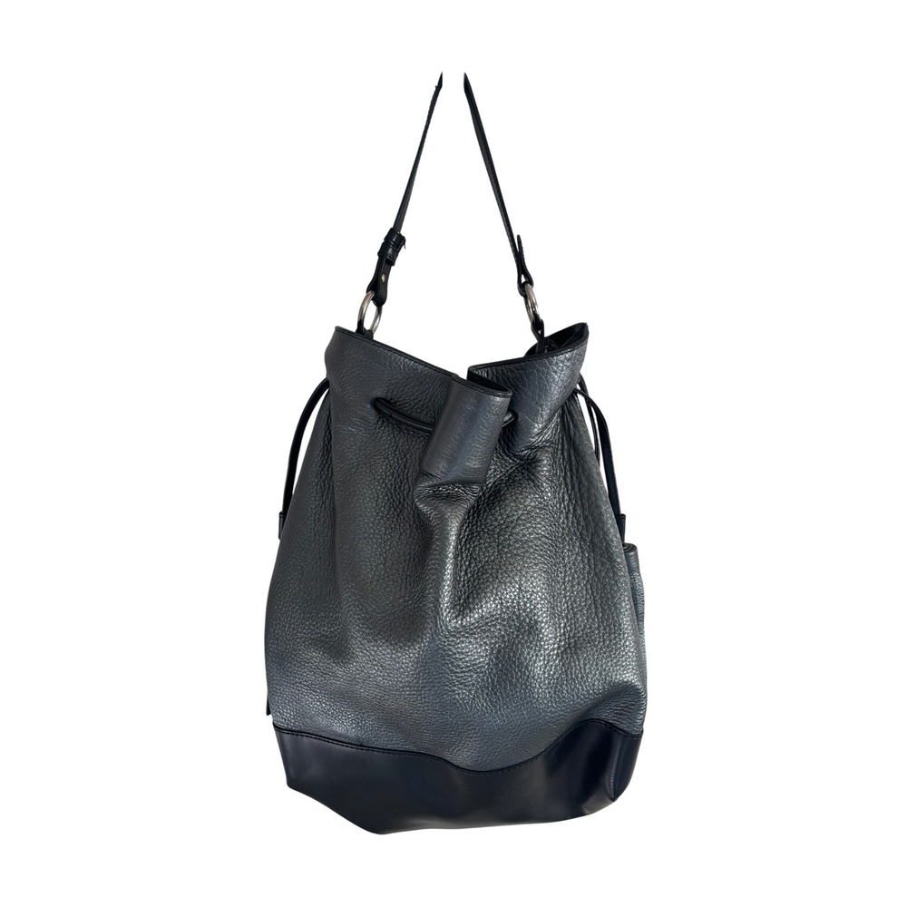 Alberta Di Canio Elba Bucket Bag Italian Leather Metallic Pewter Black Tassel